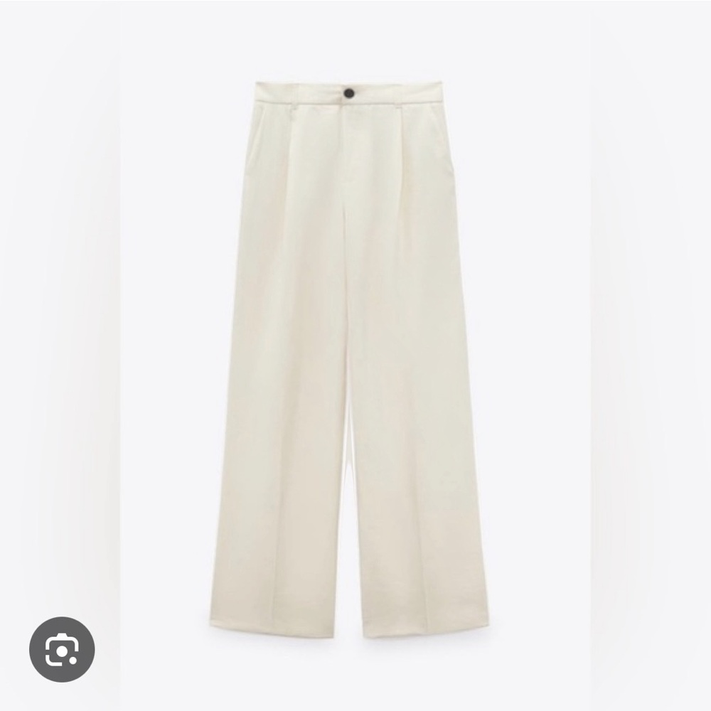 Zara high-waist, full length, cream trouser pant (M)